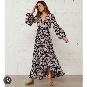 Christy Dawn Bergen Dress Navy Floral Long Sleeve Wrap Dress